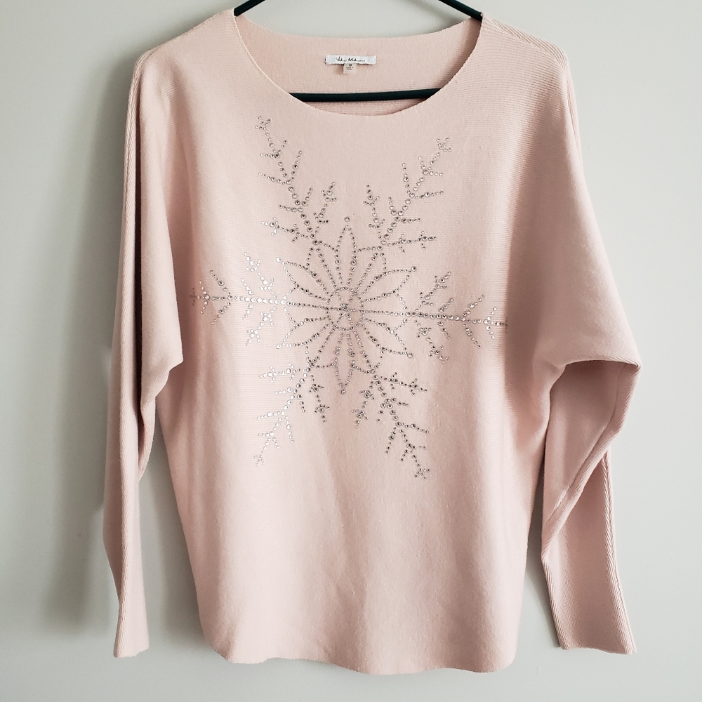 Chic Blush Sweater with Snowflake Embellishment